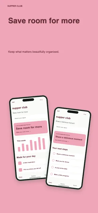 Supper Club screenshot design: Community